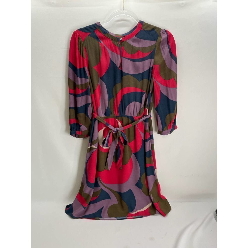 Boden Colorful Geo Dress Belted Keyhole US size 4R Viscose